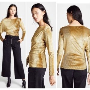 RACHEL COMEY gold velvet small top 
Bateau Neckline Long Sleeve Top
Size: US 2